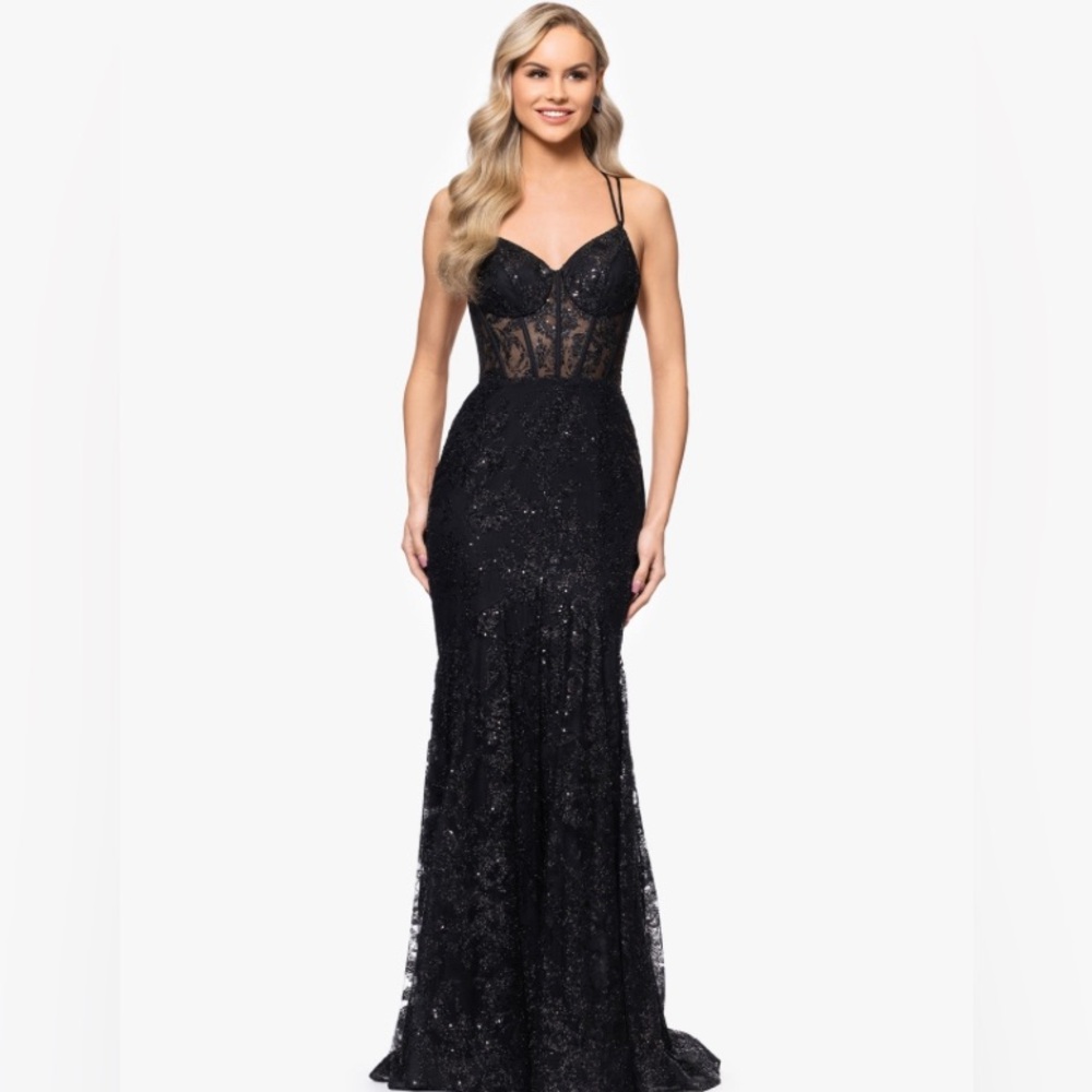 Blondie Nites Juniors' Sequined Corset-Bodice Gown - Black